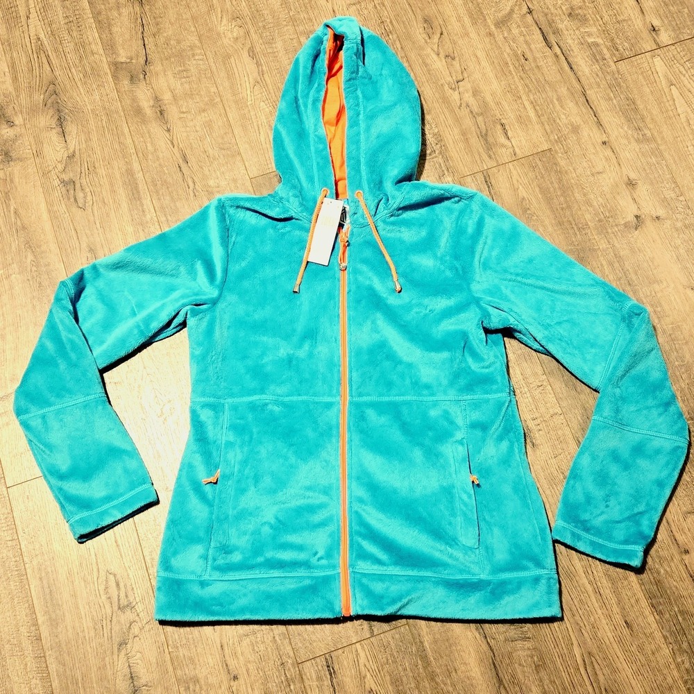 BKE Sport NWT Women's Large Full Zip Jacket Turquoise Fleece Fur Plush Hooded